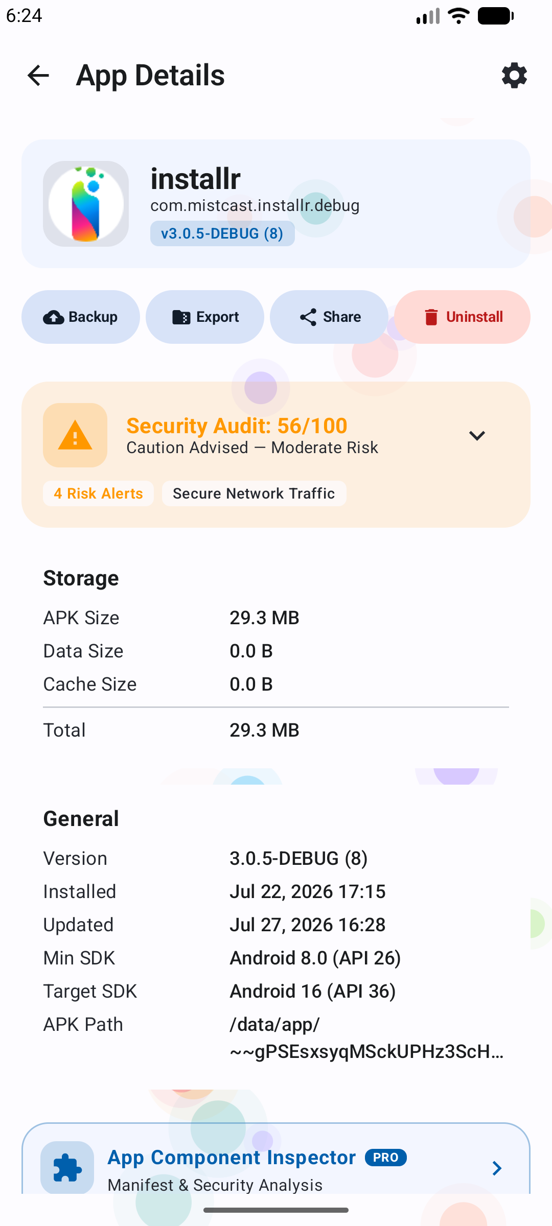 App details screen